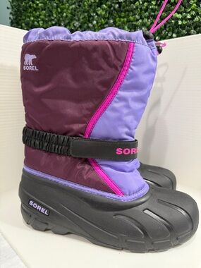 Sorel Kids Purple and Plum Snow Boots with Pink Accents